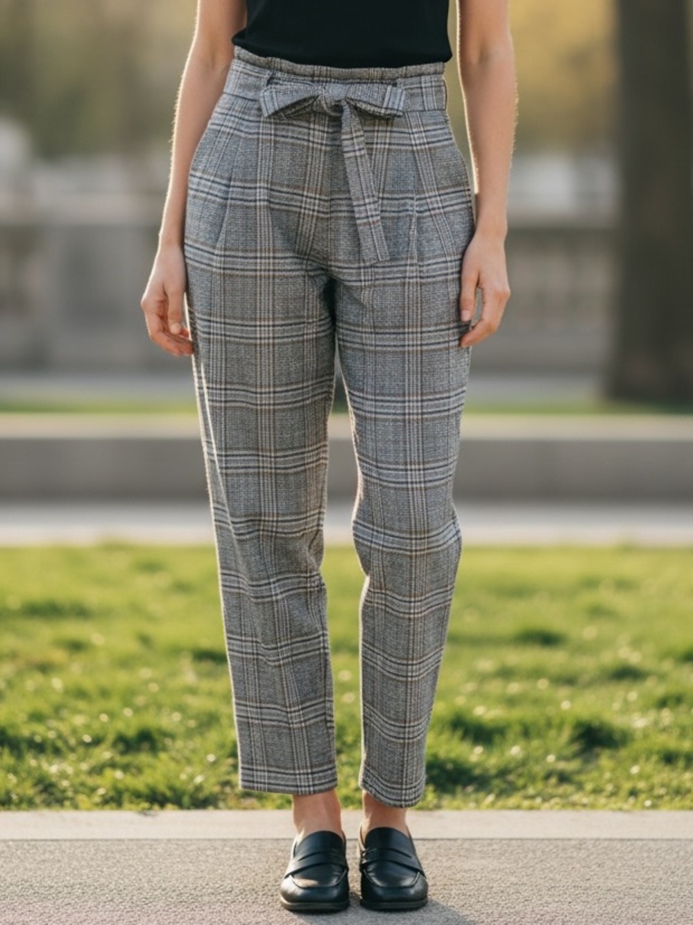 Revolve ASTR The Label Tie Waist Plaid Checked Trousers